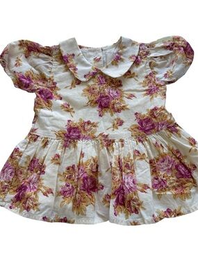 Janie and Jack Baby Girl Floral Peplum Top with Pink & Gold Roses | 2T